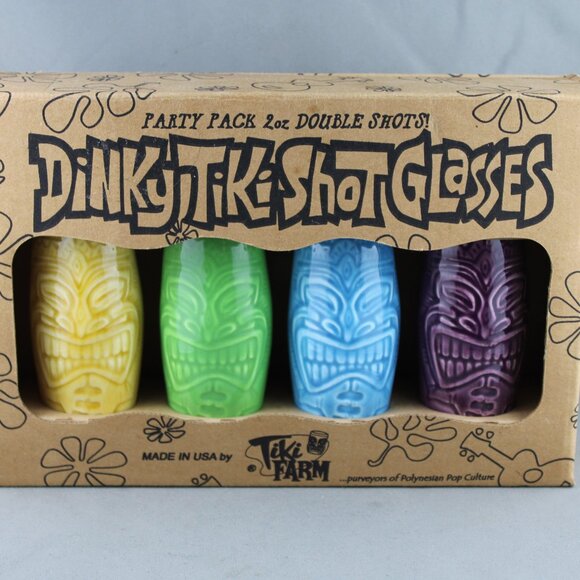 Vintage Tiki Mug Set - Dinky Tiki Shot Glasses by TikiFarm - Ceramic 4 Pack - Picture 2 of 7